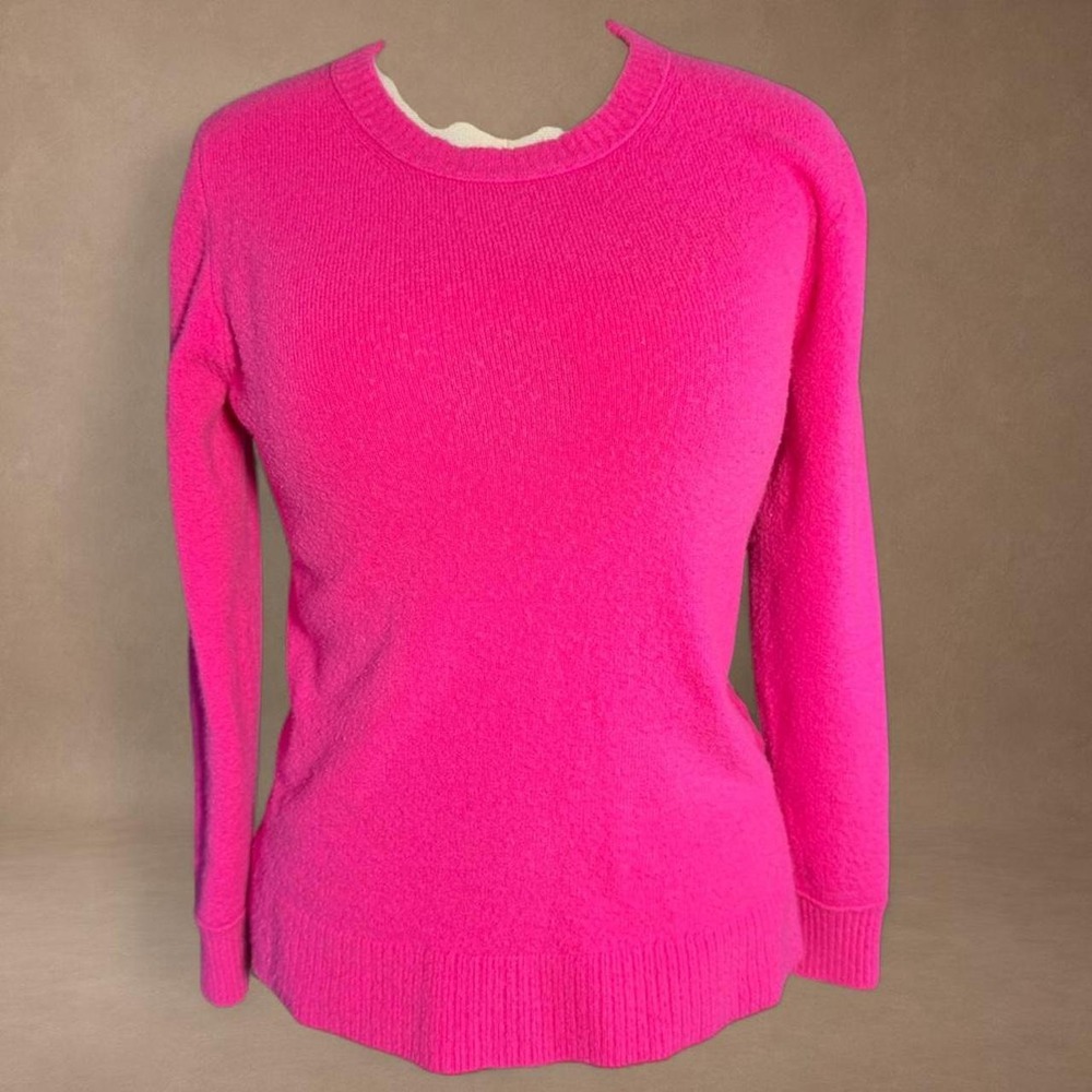 J.Crew‎ Hot Pink Fuzzy Crewneck Sweater Women's M Wool Blend Cozy Preppy